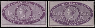 GB. &nbsp;Matrimonial Cause. 1858 1s and 2s6d lilac values mint