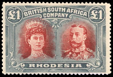 Rhodesia 1910-13 £1 Red and Black Perf 15 – Lot 324