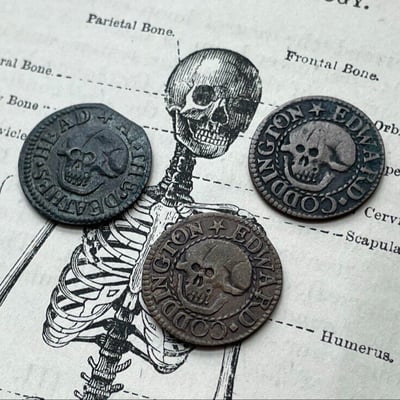 Copper farthings city of london skulls