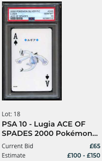 Lot 18: PSA 10 Lugia Ace of Spades 2000
